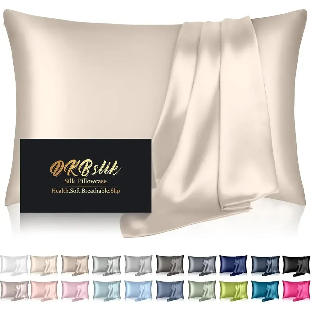 Silk Pillowcase Biege 2 Pack, Mulberry King Size Set of 2, Anti Acne
